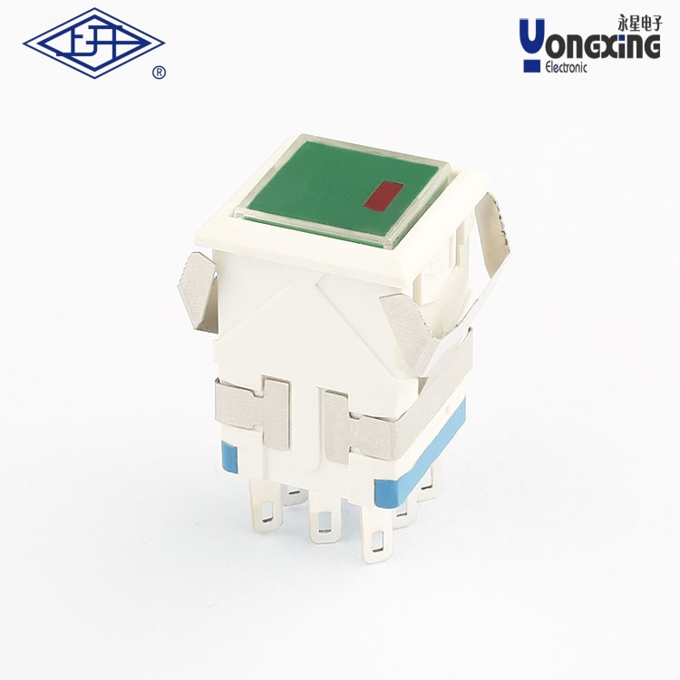 KD2 方形双刀自锁带灯点发光按钮 KD2-A21L6-WG-R