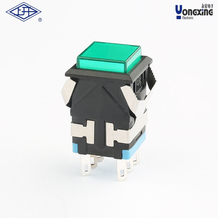 KD2面发光6脚绿灯按钮开关 KD2-B21L6D-BG-G